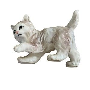 ❌sold❌Collectable Vintage Grey Bone China Blue Eyed Cat Kitten Decor Figurine
